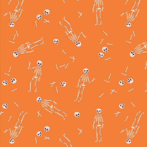 Spooky and Sweeter from Art Gallery Fabrics - 1/2 Yard Mister No Body - Halloween Skeletons on Orange