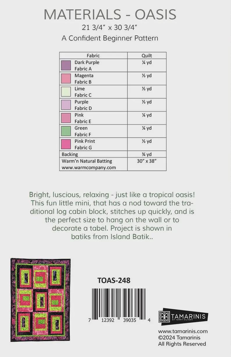 Oasis Quilt Pattern from Tamarinis - Confident-Beginner Quilt Pattern