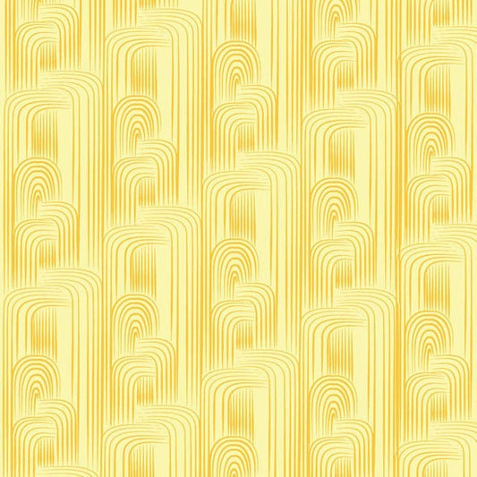 Maze in Yellow from Studio Palettes by River Bend - Half Yard White Interlocking Designs on yellow