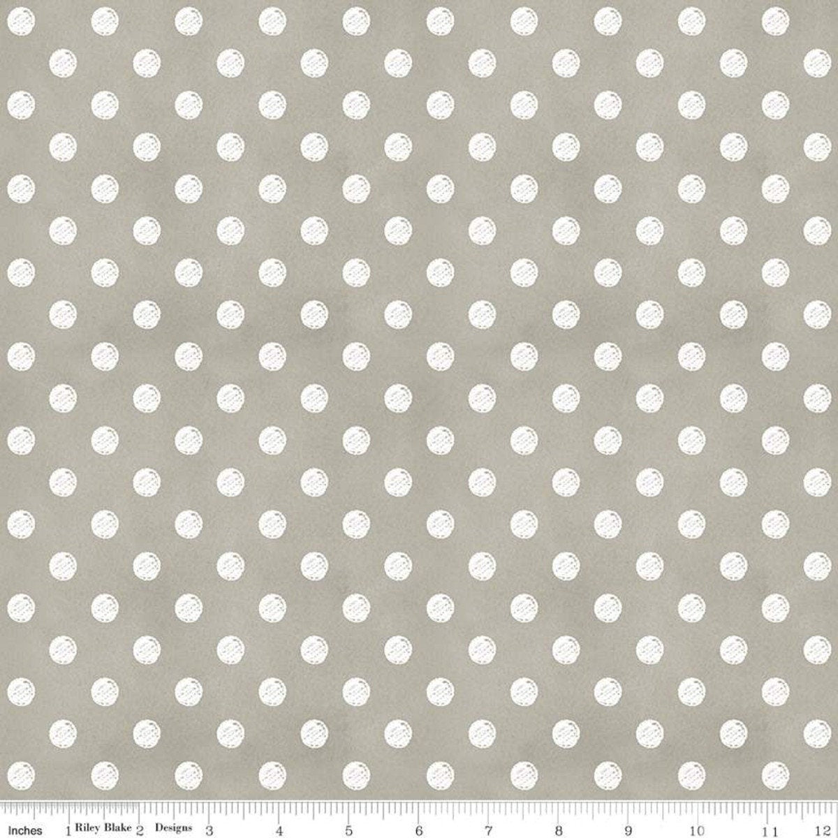 Coffee Chalk From Riley Blake Designs - 1/2 Yard of White Dots on Light Gray