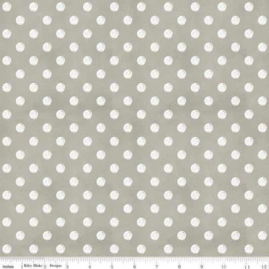 Coffee Chalk From Riley Blake Designs - 1/2 Yard of White Dots on Light Gray