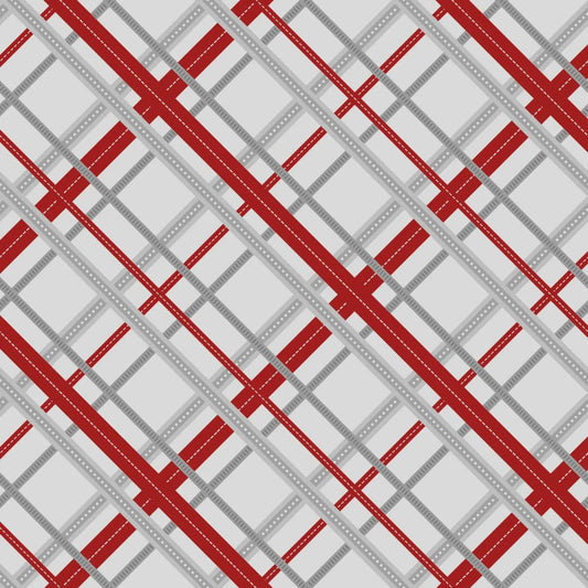 Bias Plaid from Blizzard Fun by Jan Shade for Henry Glass - 1/2 Yard - Red Grey 2057-89