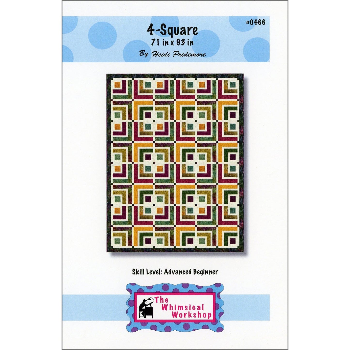 4 Square Quilt Pattern by Heidi Pridemore for the Whimsical Workshop - Paper Pattern for Modern 71" x 93" Quilt