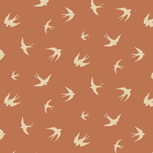 Verdigris from Andover Fabrics - 1/2 Yard Beaches Copper - Bird Silhouettes on Dark Orange/Rust