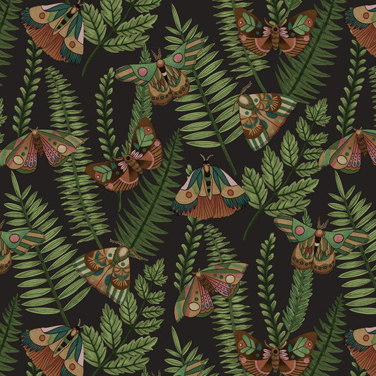 Dark Forest from Studio E - 1/2 Yard Chocolate Moths and Ferns