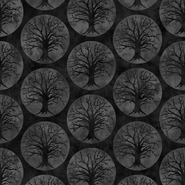 Spooky Hallow from Maywood Studios - 1/2 Yard Crooked Trees Black - Halloween