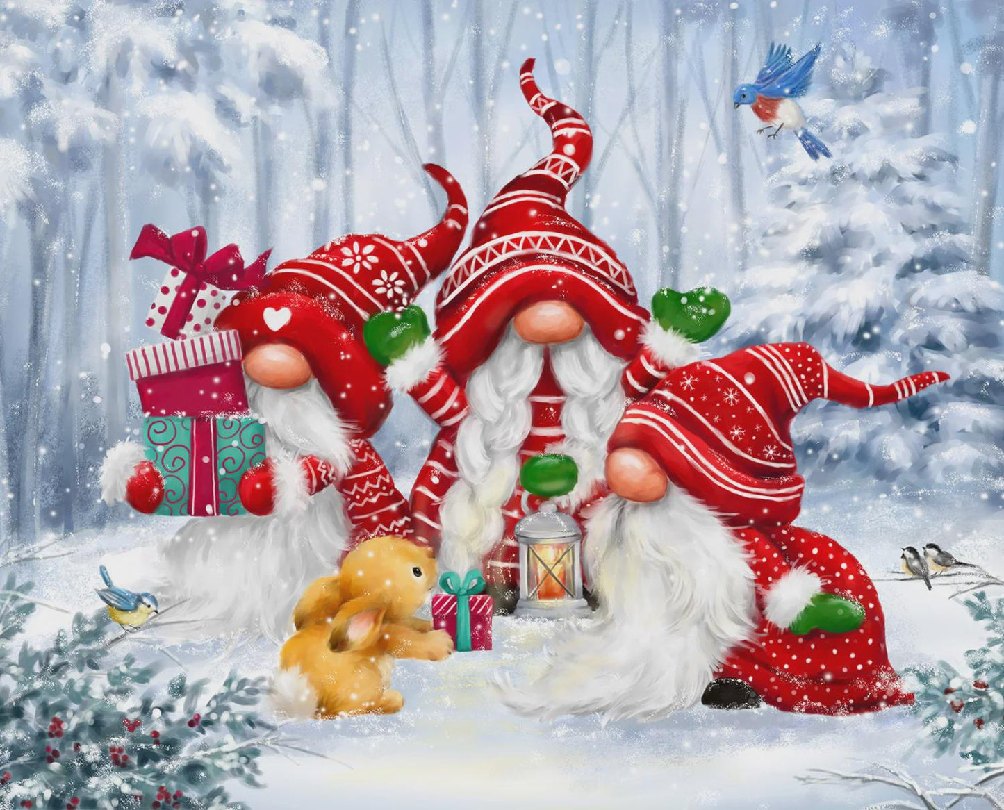 Christmas Gnomes Panel from Art Licensing by David textiles - 1 Yard Panel