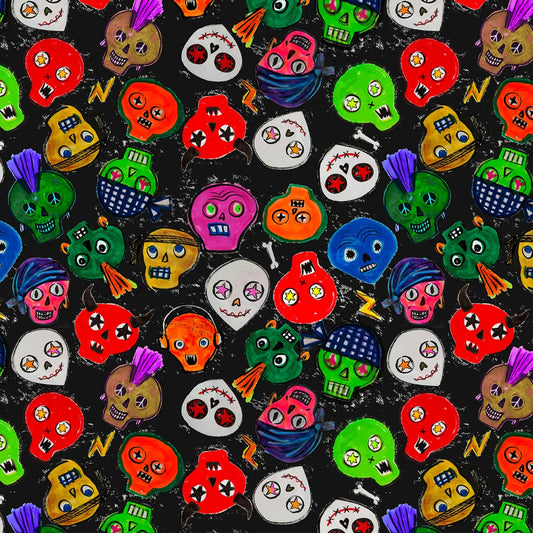 Born to be Wild from Dear Stella - Half Yard Bright Skulls on Black