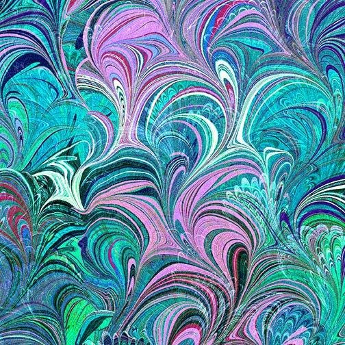 Cosette in Teal from Poured Color for Benartex - 1/2 Yard - 12355-84 - Teal Pink and White Waves