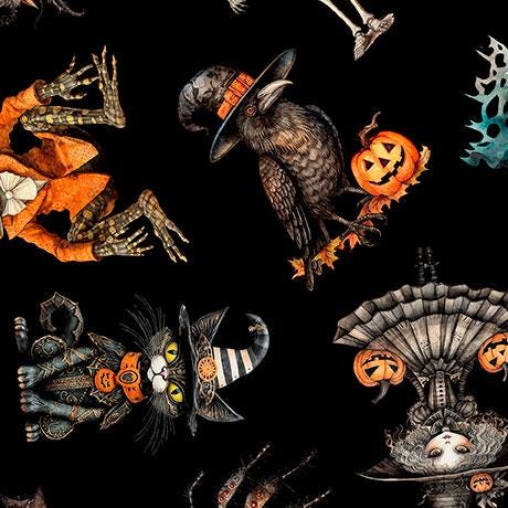 Jeepers Creepers from Quilting Treasures - 1/2 Yard Halloween tossed Characters - Spooky Halloween