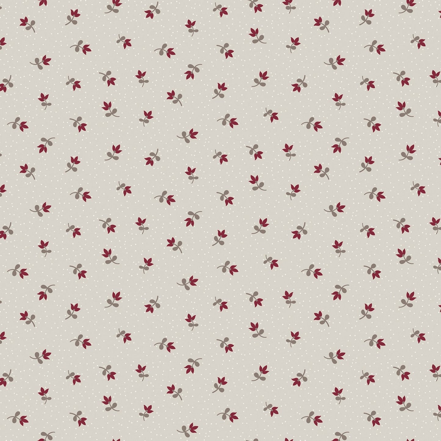 Heartfelt from Riley Blake Designs - 1/2 Yard Ditsy Taupe - Dark Red Flowers on Warm Taupe - Photo show Lighter Than Actual