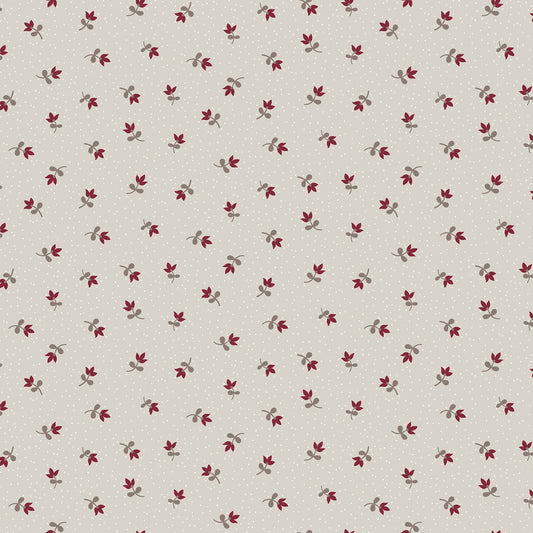 Heartfelt from Riley Blake Designs - 1/2 Yard Ditsy Taupe - Dark Red Flowers on Warm Taupe - Photo show Lighter Than Actual