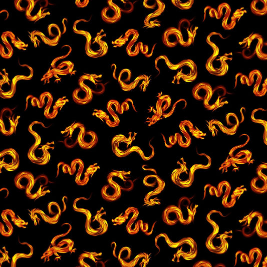Don't Wake the Dragon from Timeless Treasures - 1/2 Yard Black Dragon Fire - Dragons
