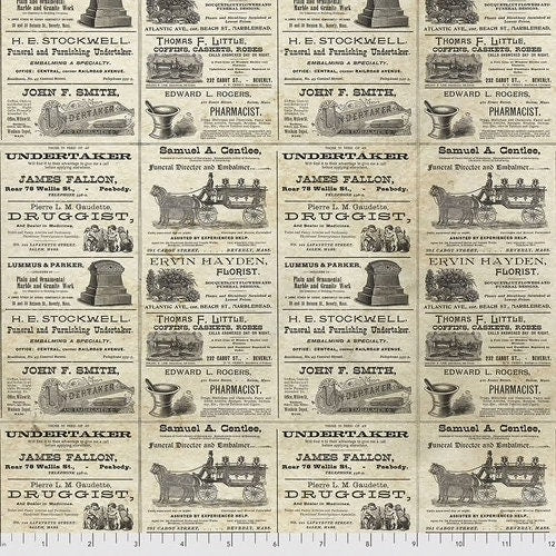 Regions Beyond by Tim Holtz for Free Spirit - 1/2 Yard Undertaker - Halloween - Newsprint Ads