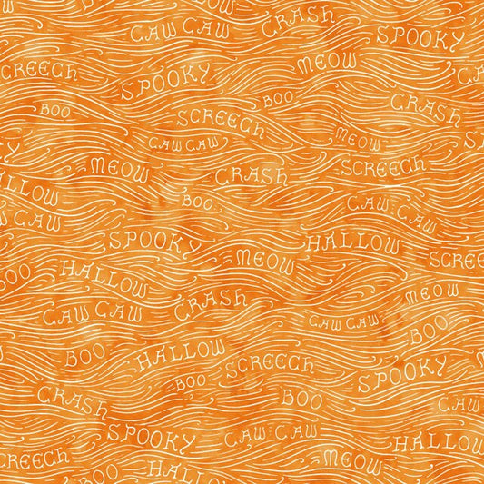 Spooky Hallow from Maywood Studios - 1/2 Yard Spooky Sounds - Halloween Words on Orange