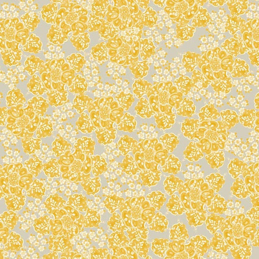 Fortini Flower in Yellow from Studio Palettes by River Bend - Half Yard of Yellow Flowers on Grey