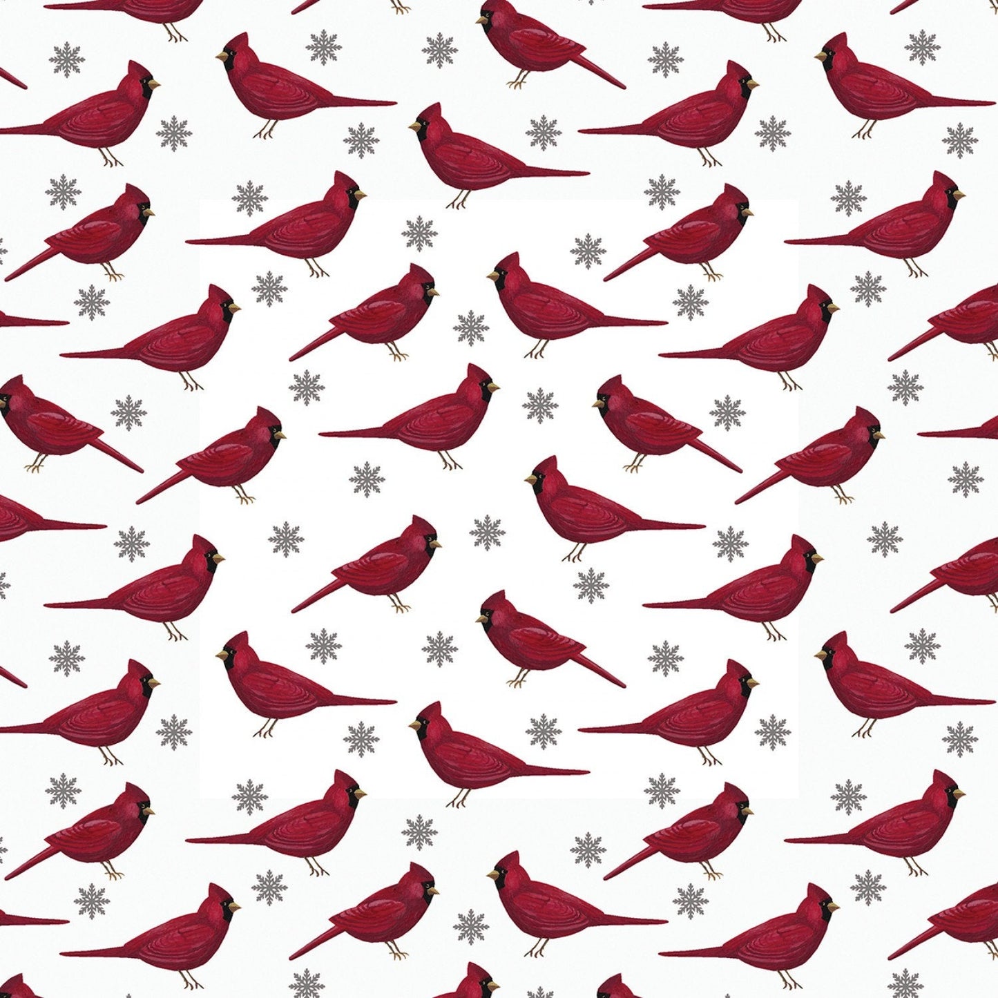 Winter at the Farm from Benartex - 1/2 Yard Red Cardinals and Taupe Snowflakes