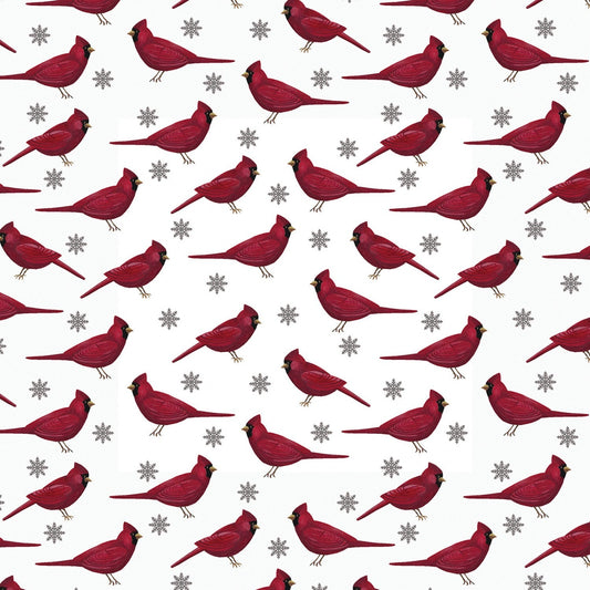 Winter at the Farm from Benartex - 1/2 Yard Red Cardinals and Taupe Snowflakes