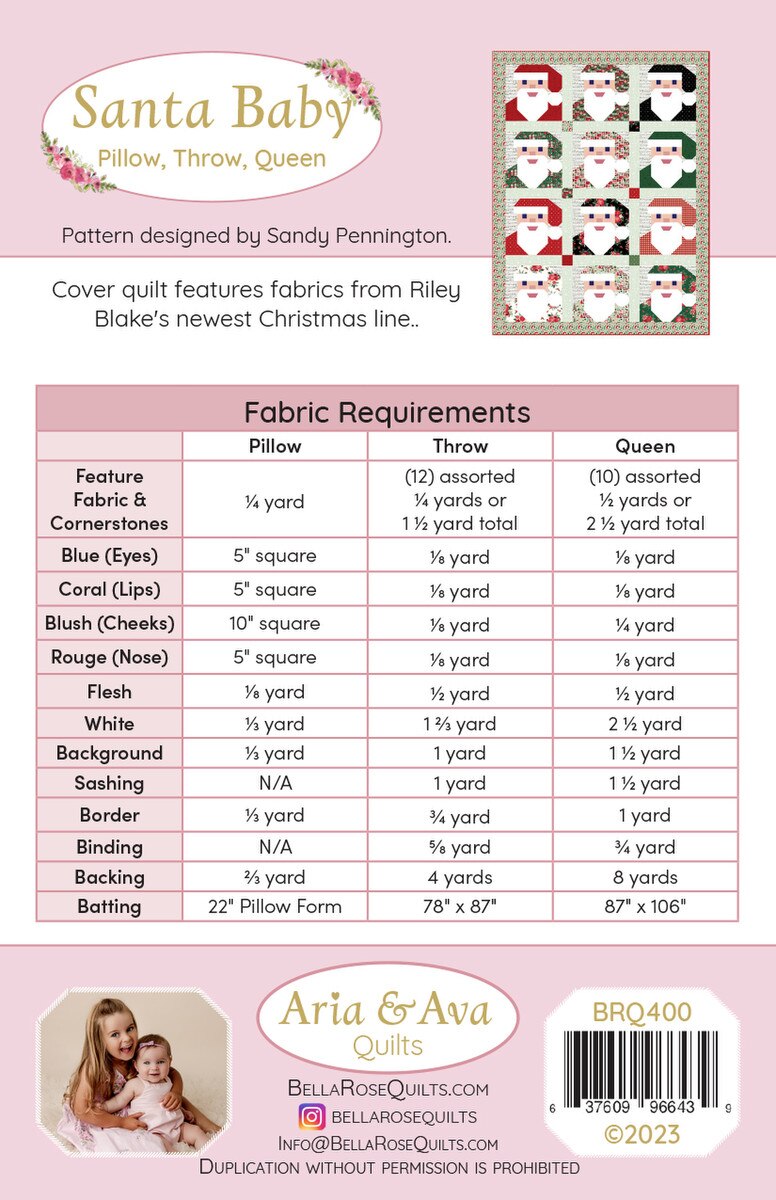Santa Baby from Aria and Ava Quilts - Quilt Pattern - Pillow, Throw and Queen Size
