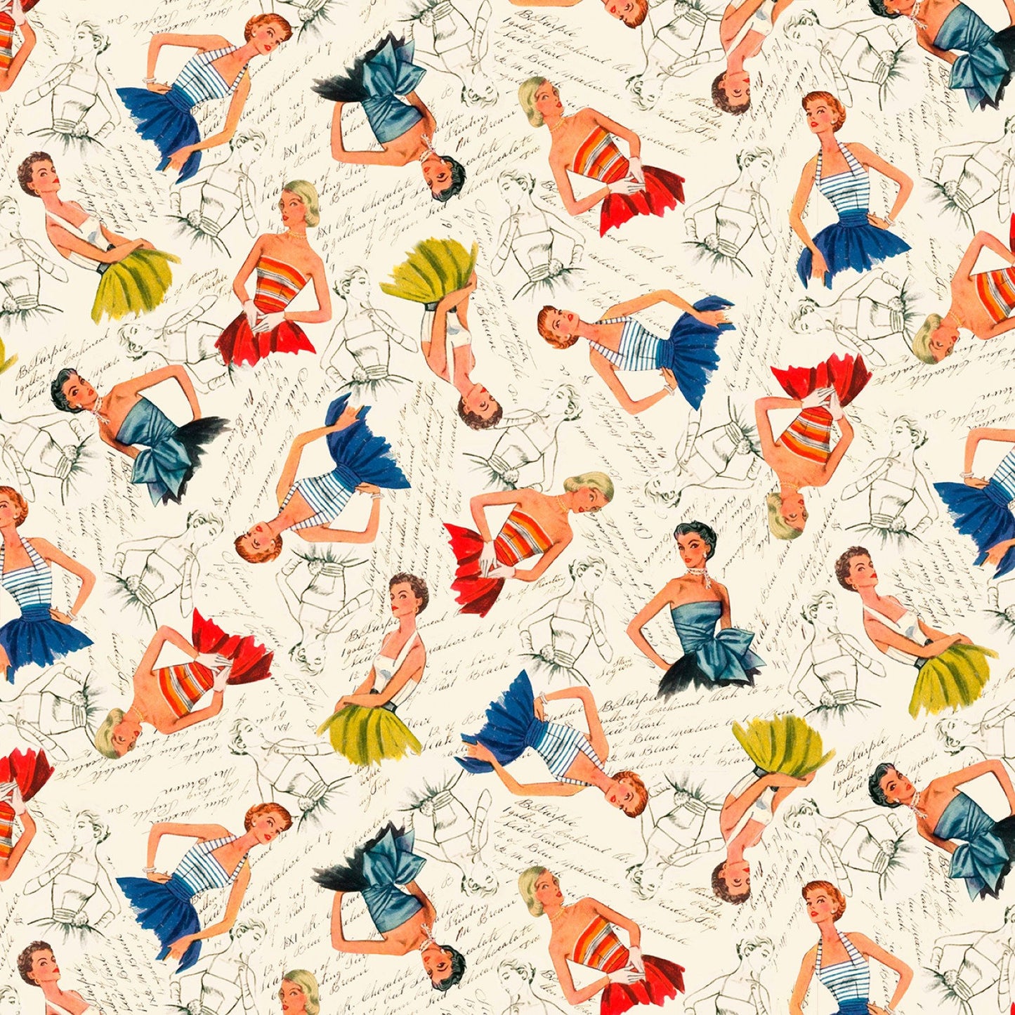 Vintage Sewing Stash from Michael Miller Fabrics - 1/2 Yard Cream Fashion Images