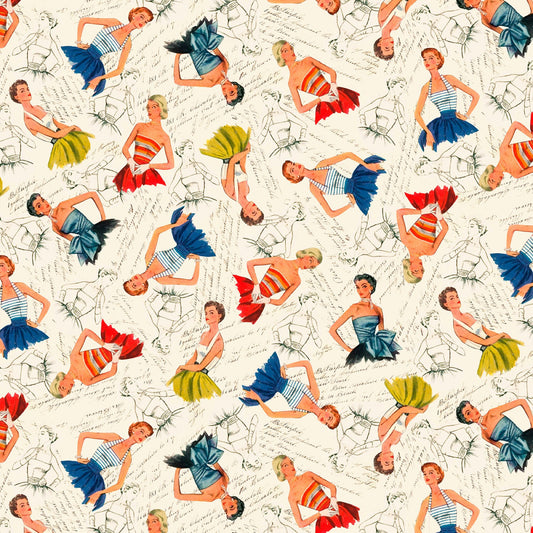 Vintage Sewing Stash from Michael Miller Fabrics - 1/2 Yard Cream Fashion Images