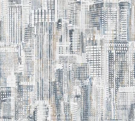 City Scene from City Lights for Northcott Fabrics - 1/2 Yard Modern Abstract City Buildings Cream Gray Blue