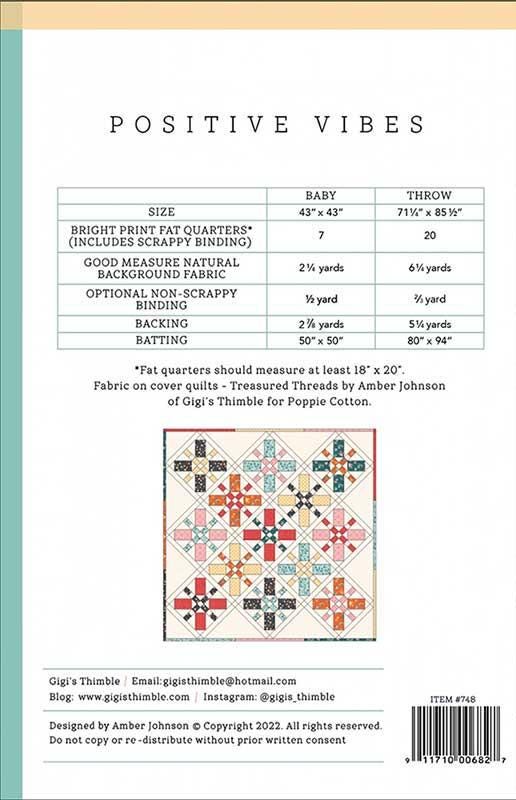 Positive Vibes Pattern from Gigi's Thimble - Baby/Throw Quilt Pattern