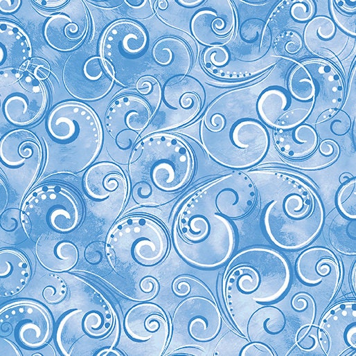 Cornflower Blue Pearl Splendor from Canvas Studios for Benartex - 1/2 Yard -Cornflower Blue Filigree Blender with Metallic Accents