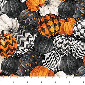 Spellbound from Northcott Fabrics - 1/2 Yard Packed Pumpkins - Halloween Black White Orange Pumpkins