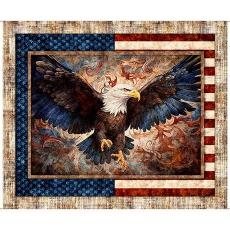 Flag Panel from 1776 for QT Fabrics - 1 Yard Panel - Large Scale Eagle Over Flag