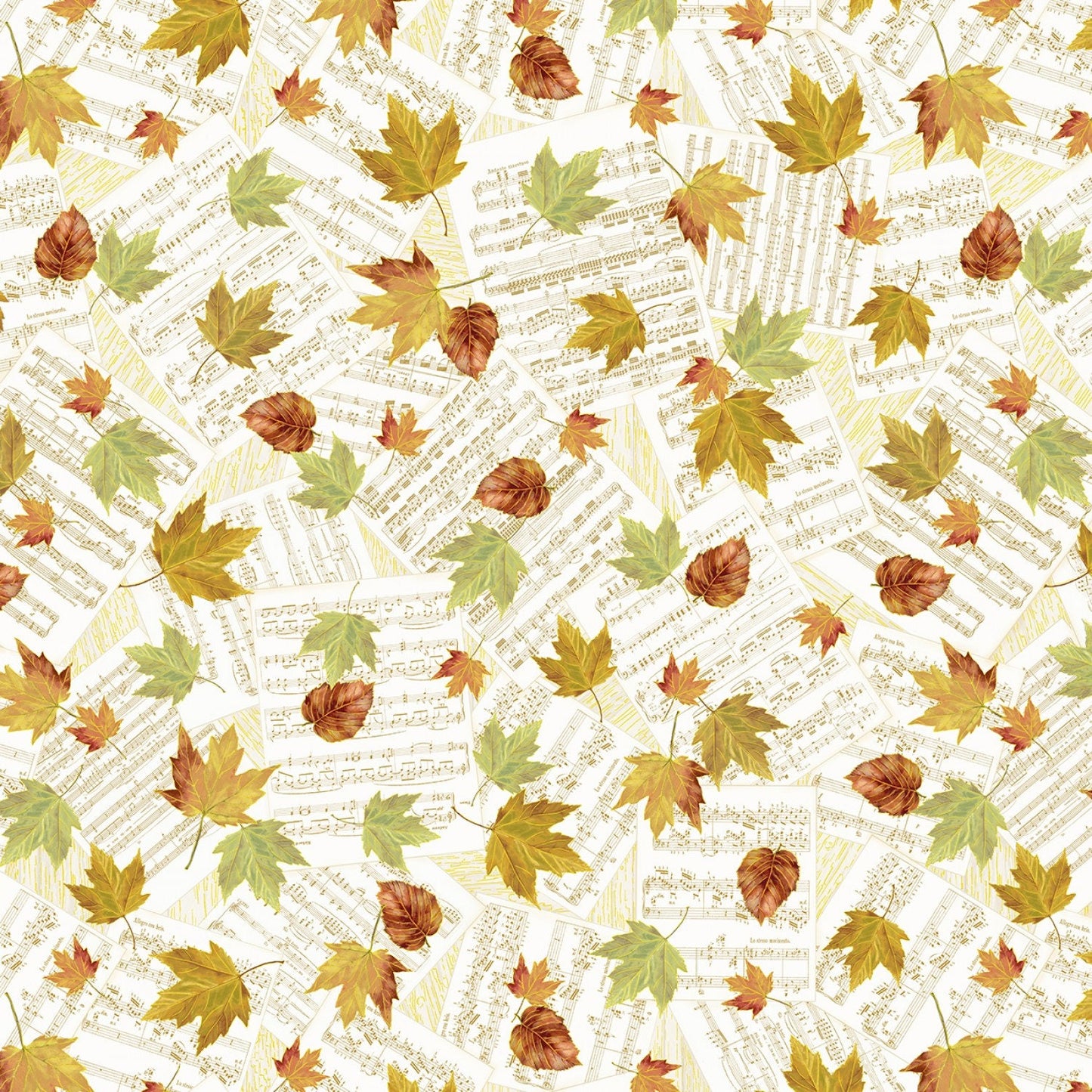 Autumn Symphony from Timeless Treasures - 1/2 Yard Cream Falling Leaves on Sheet Music