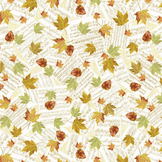 Autumn Symphony from Timeless Treasures - 1/2 Yard Cream Falling Leaves on Sheet Music