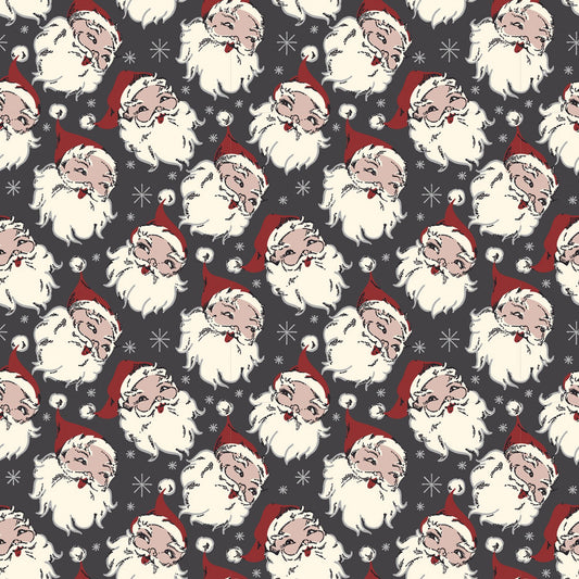 Christmas at Buttermilk Acres From Riley Blake Designs - 1/2 Yard Santa Heads on Chacoal