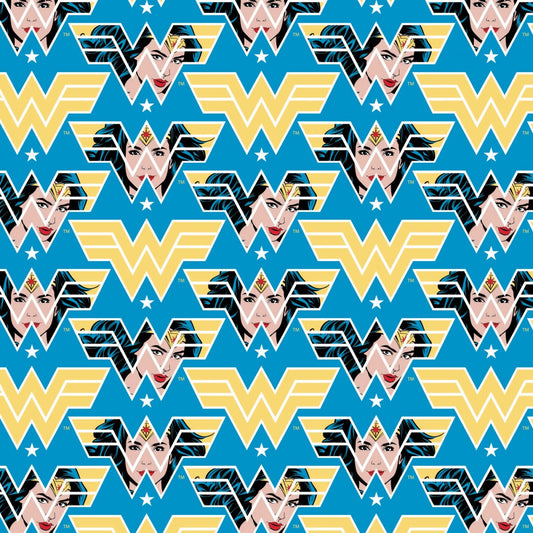 Wonder Woman 1984 collection from Camelot Fabrics - 1/2 Yard Blue Face Crop