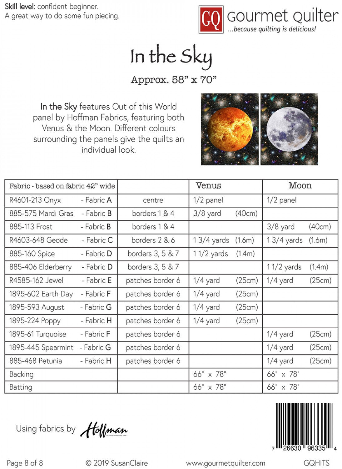 In the Sky Quilt Pattern from Gourmet Quilter - 58" x 70" Panel Quilt Pattern