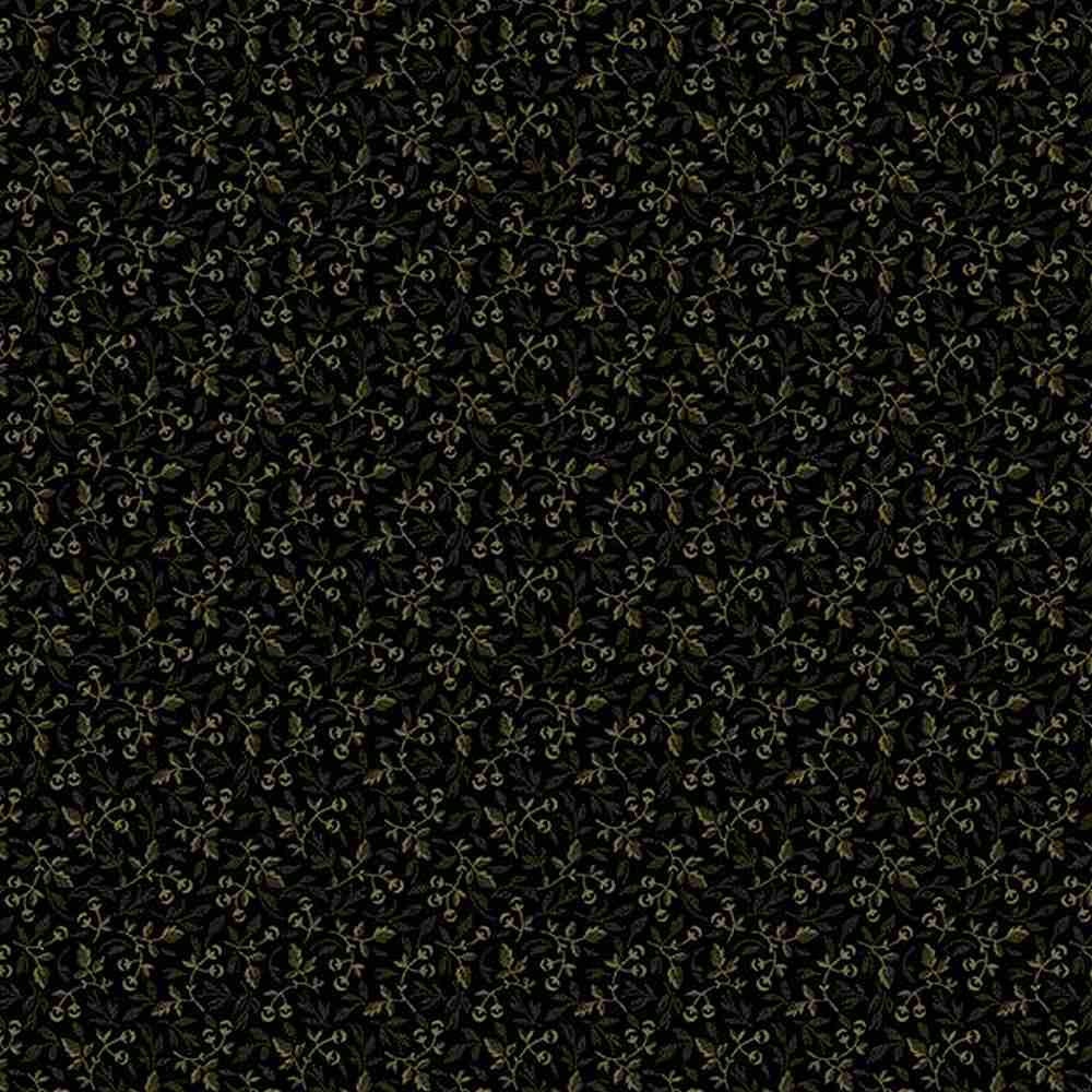 Sale - Berries from Midnight Lace for Marcus Fabrics - Half Yard - Green Leaves and Berries on Black