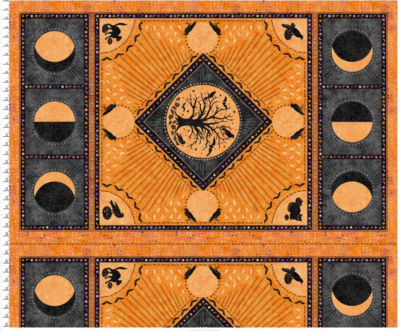 Spooky Hallow from Maywood Studios - 24" x 44" Halloween Panel - Moons, Crows, Haunted Tree