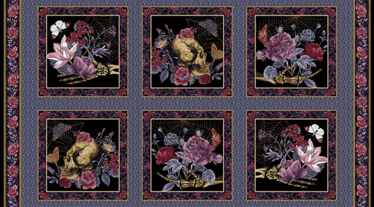 Bones Collection from Studio E - 24" x 44" Panel Flowers, Skulls, Webs