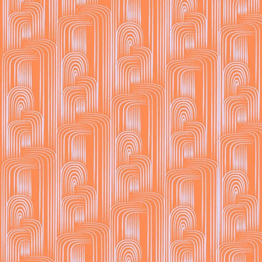 Maze in Papaya from Studio Palettes by River Bend - Half Yard White Interlocking Designs on Pink