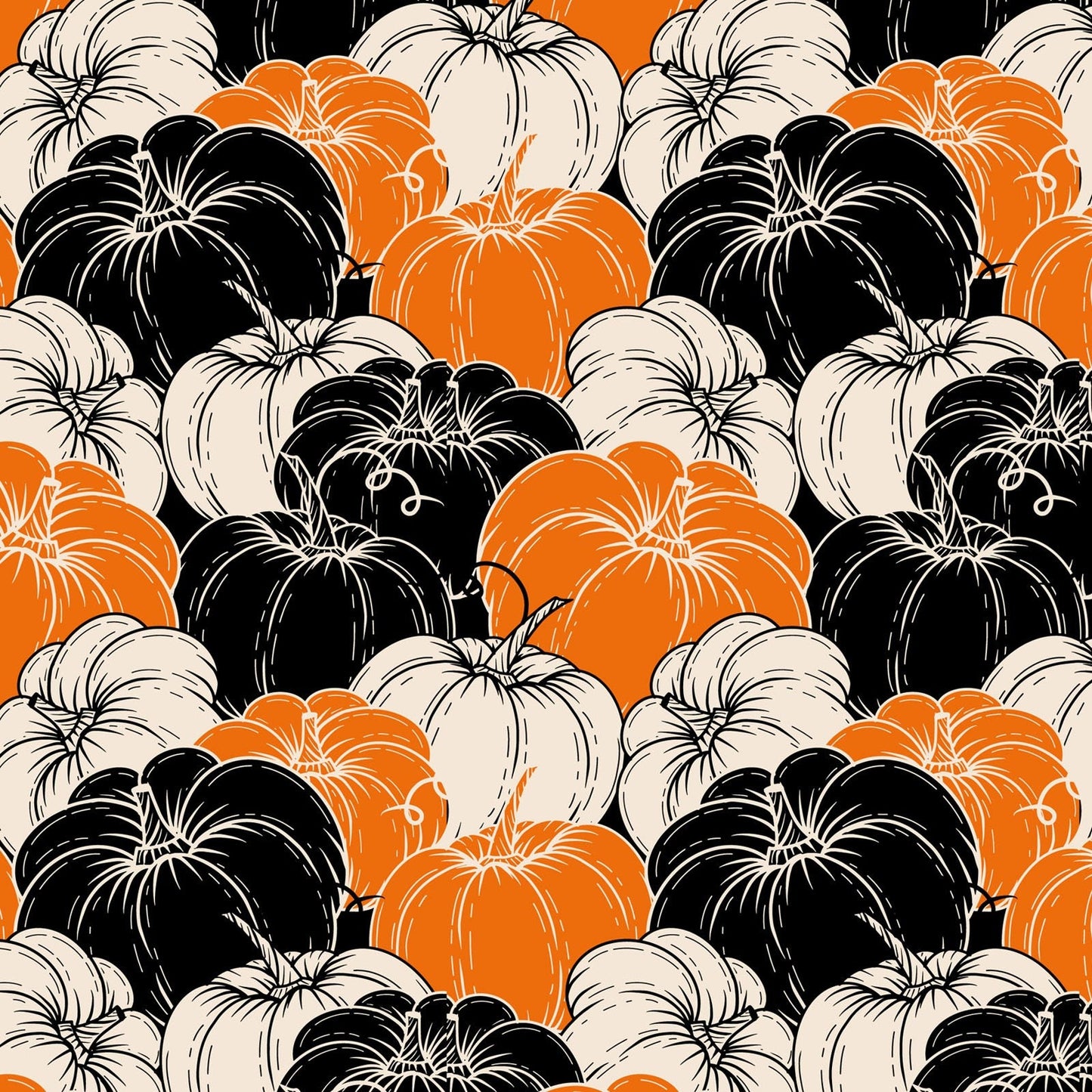 25% Off - Sale - Tonal Pumpkins from David Textiles - 1/2 Yard Packed Orange Black Cream Pumpkins - Halloween - Harvest - Thanksgiving