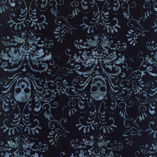Spellbound Batik from Timeless Treasures - 1/2 Yard Wicked Skull Damask - Halloween Black Damask
