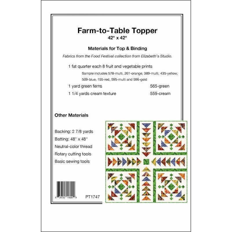 Farm-To-Table Quilt Pattern by Pine Tree Country Quilts - 42" Square Fat Quarter Friendly Pattern