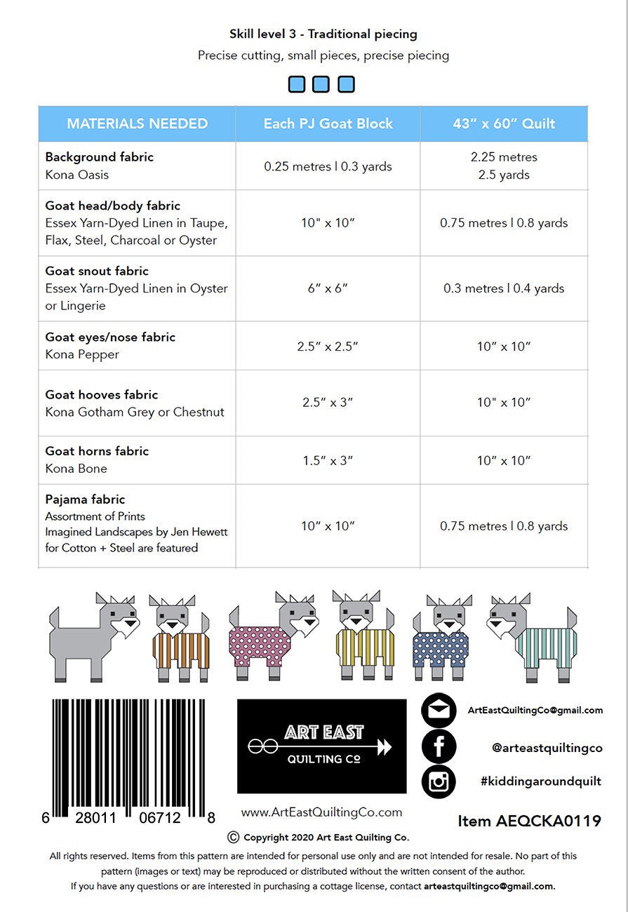 Kidding Around Goats in Pajamas Quilt Pattern from Art East Quilting Company - 43" x 60" Lap Quilt Pattern