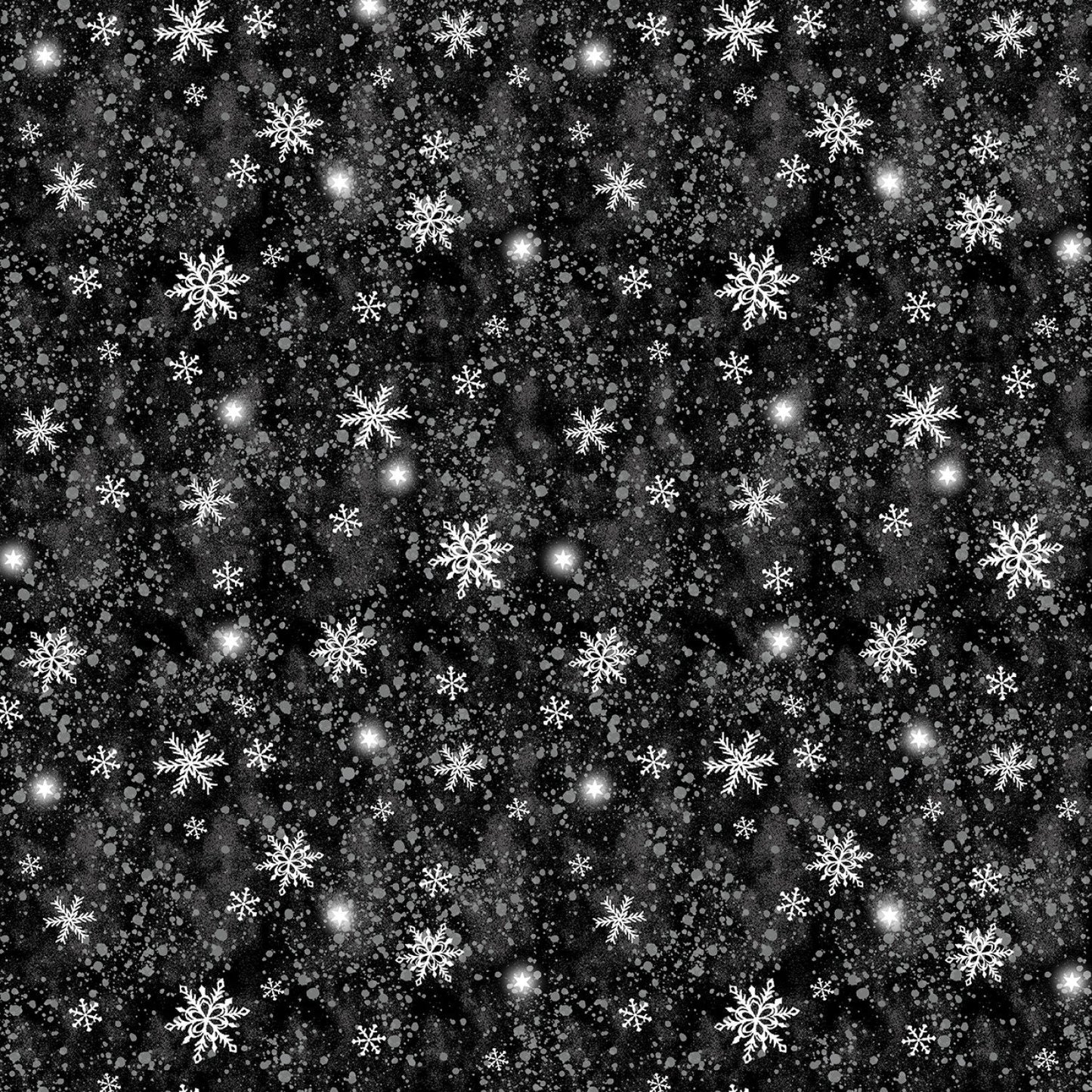 Snow Day From Windham Fabrics - 1/2 Yard Tossed Snowflakes on Faded Black