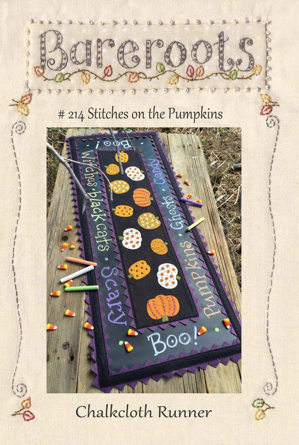 Chalkcloth Runner - Stitches on Pumpkins by Bareroots - chalk cloth included