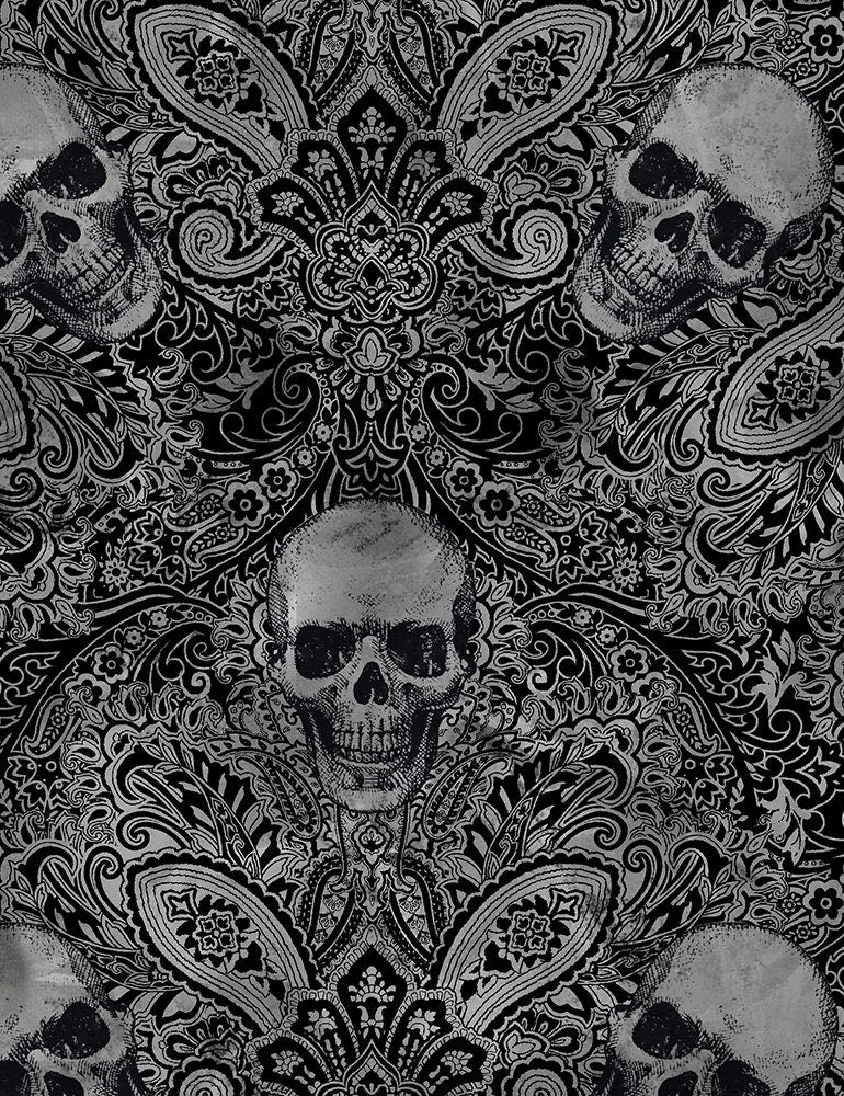 Wicked Fog from Timeless Treasures - Half Yard Skull Filigree - 1/2 Yard Cuts ONLY