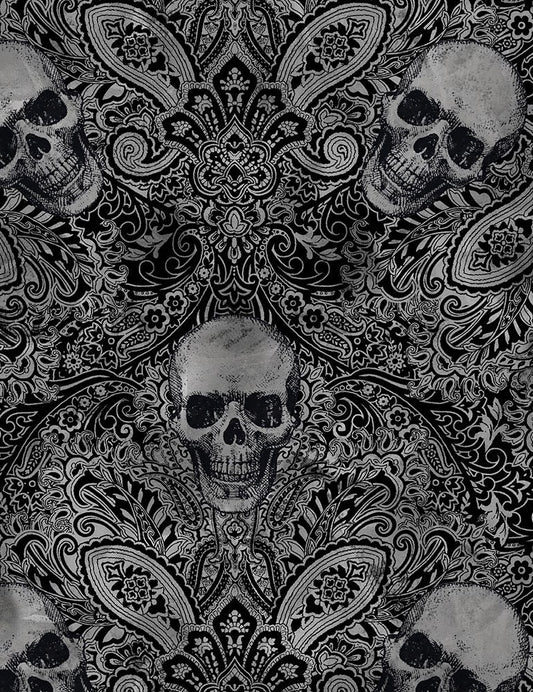 Wicked Fog from Timeless Treasures - Half Yard Skull Filigree - 1/2 Yard Cuts ONLY