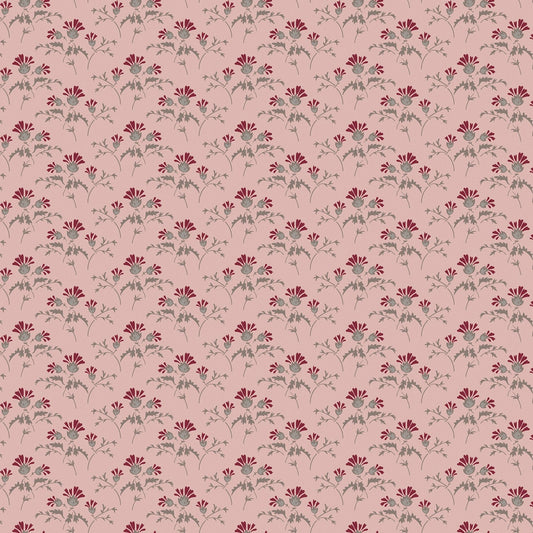 Heartfelt from Riley Blake Designs - 1/2 Yard Flower Buds Rose - Dark red Flowers Taupe Leaves on Pink/Mauve
