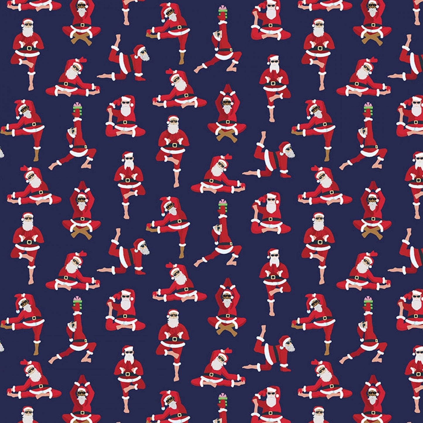 Namasanta from Dear Stella - 1/2 Yard Santa Doing Yoga - Navy Om Om Om - Christmas