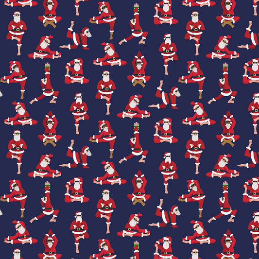 Namasanta from Dear Stella - 1/2 Yard Santa Doing Yoga - Navy Om Om Om - Christmas